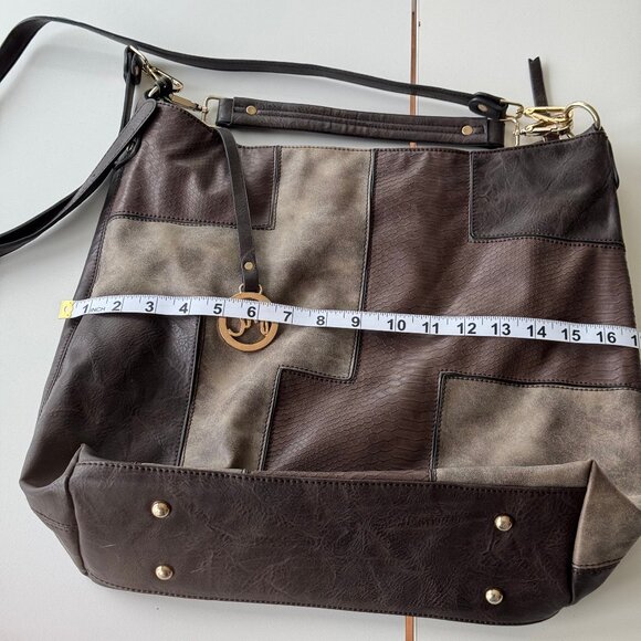 Cross body/large handbag in brown leather patchwork with removeable strap - Picture 4 of 11